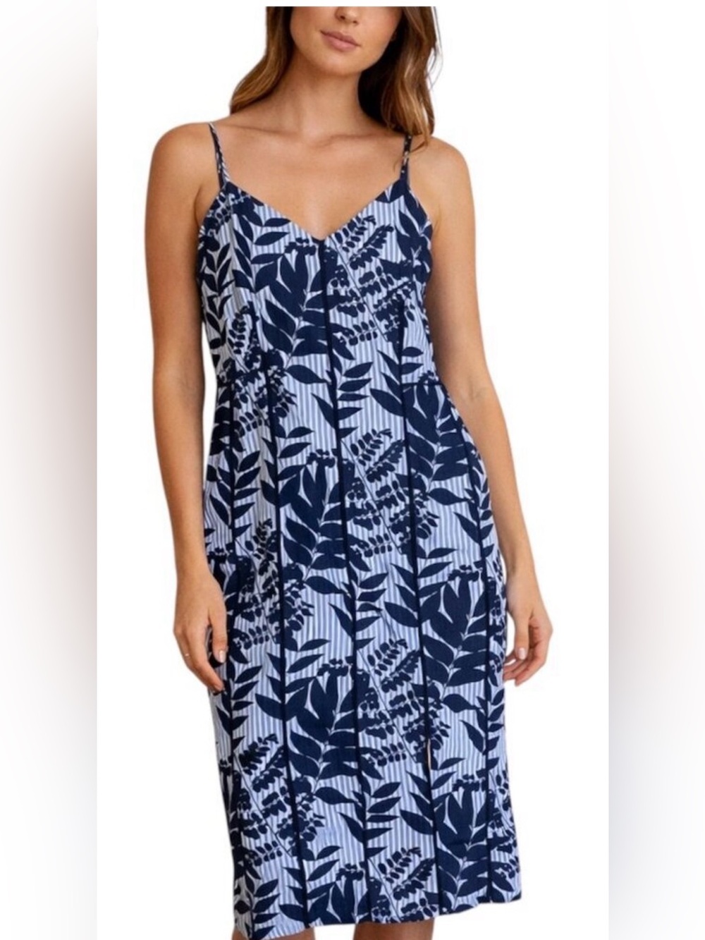 Banana Republic - size 14 Blue Stripe Leaf Print Summer Dress